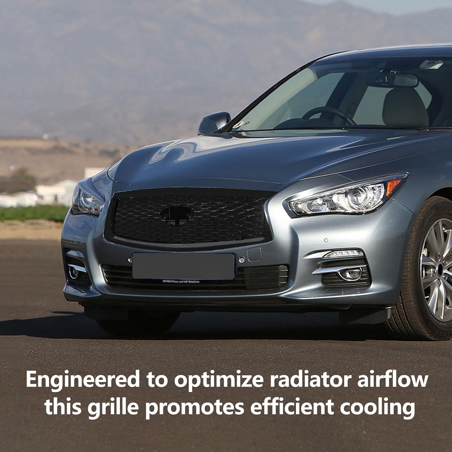 Front Bumper Grille Compatible with 2014-2017 Infiniti Q50 W/Camera Hole Air Inlet Black Grille