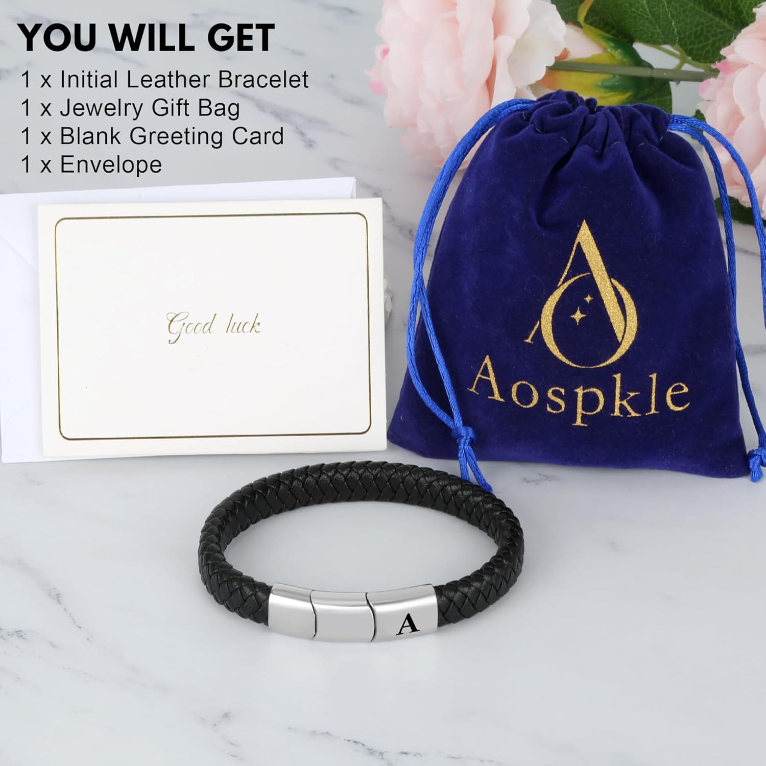 Initial Letter Leather Bracelet for Men, Black Alphabet Leather Bracelet with Clasp, Jewelry Gifts for Dad Husband Brother Boyfriend Son Grandpa - Image 3