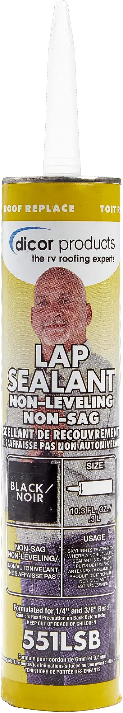 Dicor 551LSB-1 HAPS-Free NON-Leveling Lap Sealant - 10.3 Oz, Black, Secure, Ideal for RV Roofing, Maintenance, Repair, Appliance Application