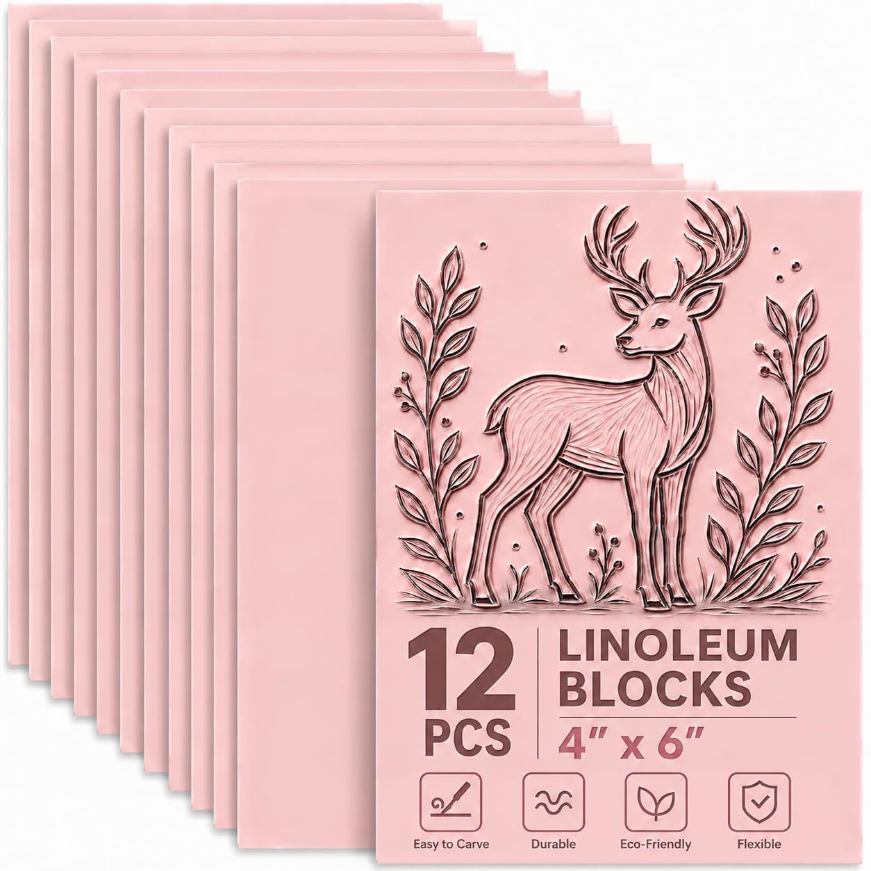 12Pcs 4x6 Inch Linoleum Blocks for Printmaking, Stamp Carving Linocut kit