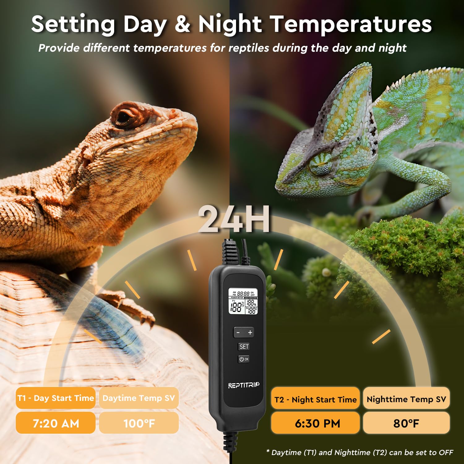 8.5 Inch Day-Night Thermostatic Reptile Heat Light Fixture - Heat Lamp Temperature Controller for Bearded Dragons, Snakes & Lizard – Bulb Not Included (Max 150W) - image 2