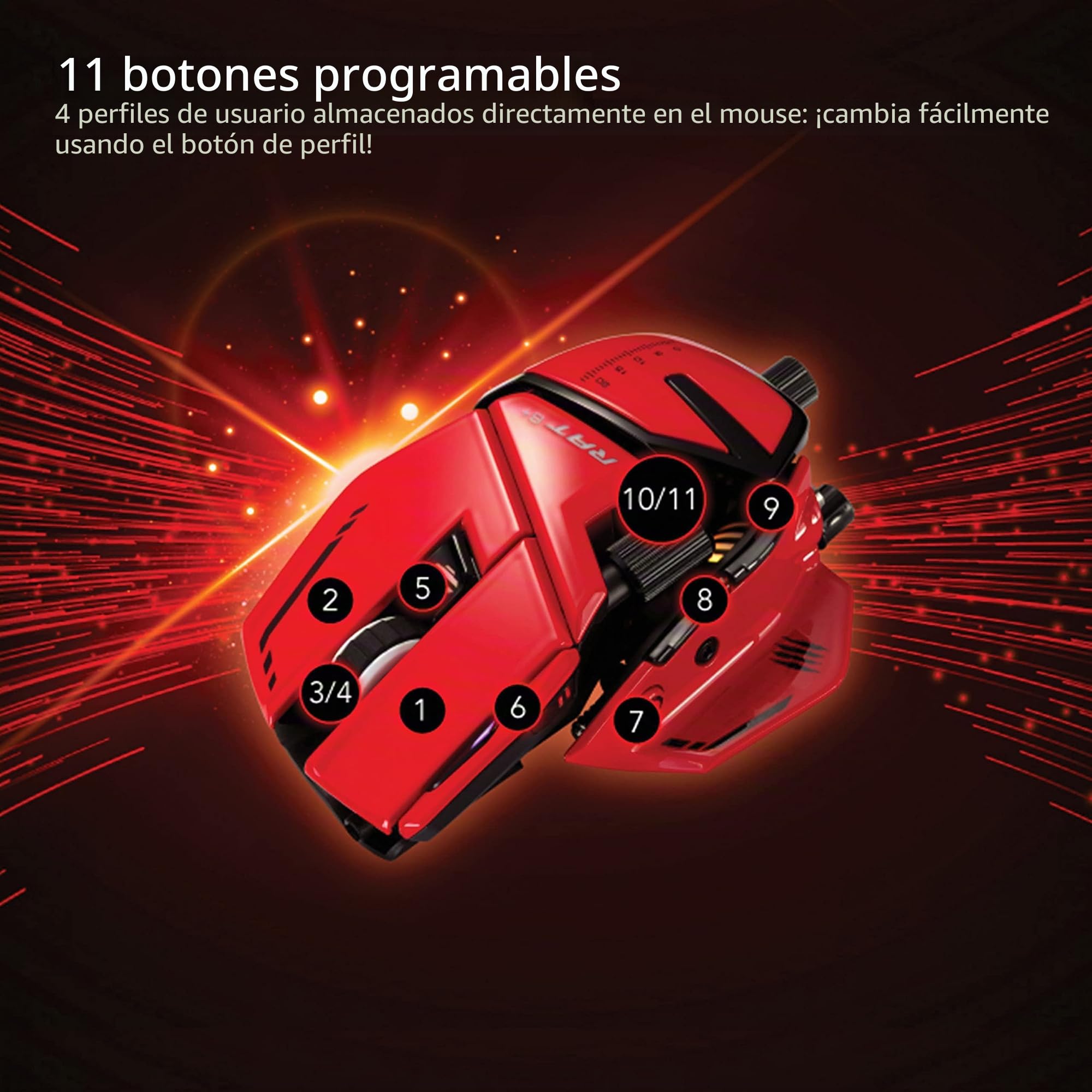 MAD CATZ Catz R.A.T. 8+ ADV - Ratón para Juegos con Cable Totalmente Ajustable, Base de Metal, 20000 dpi, 11 Botones programables, 4 perfiles de Usuario almacenados Directamente, Personaliza LED RGB,