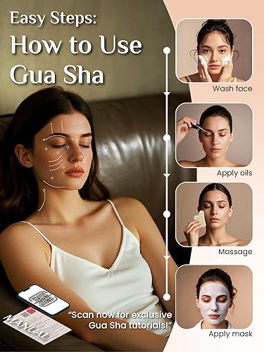 Vista 24 de Rena Chris Herramientas faciales Gua Sha: herramienta de Guasha de obsidiana natural para terapia de acupuntura facial, masajeador facial para Negro