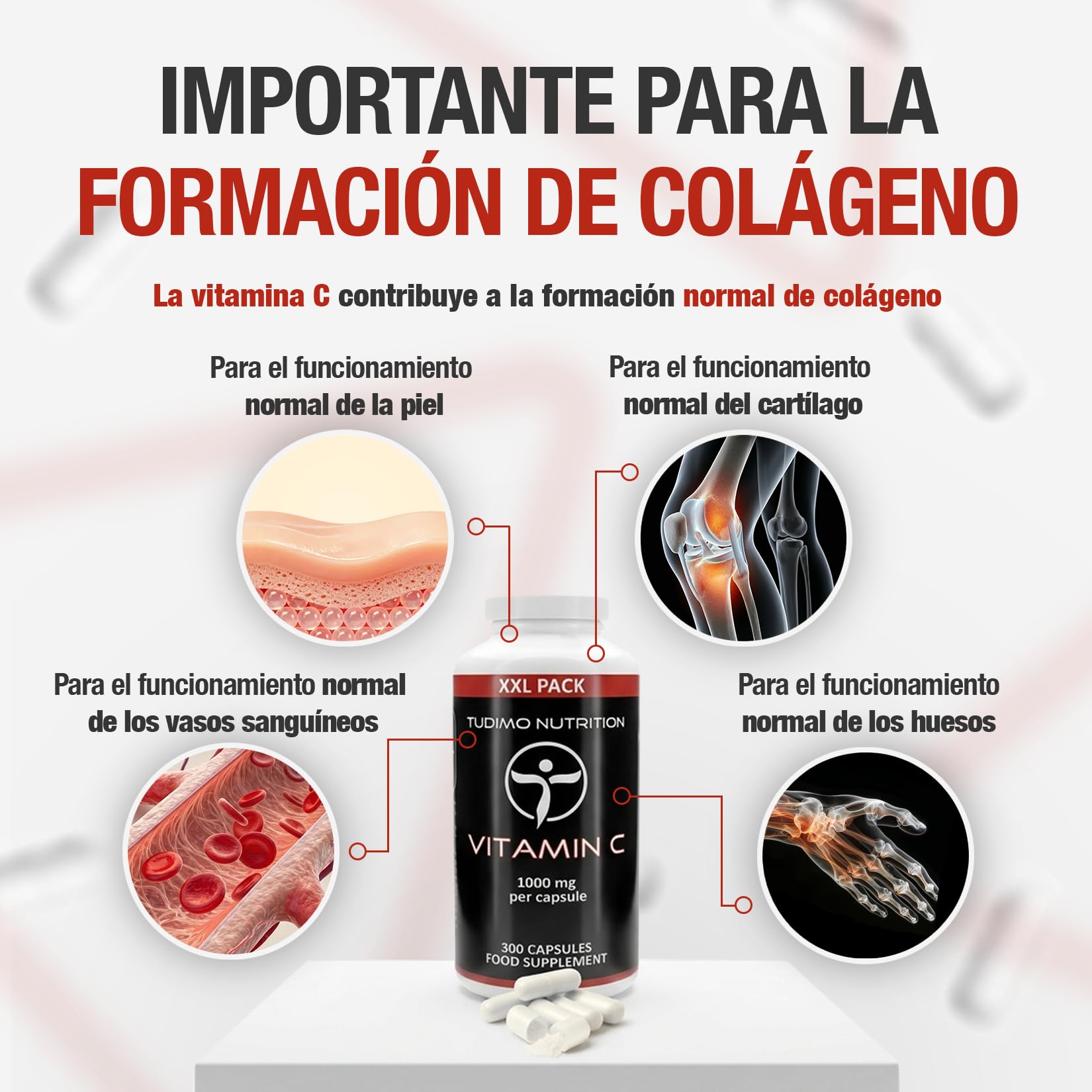 Vitamina C 1000 mg Capsulas - 300 Cápsulas (10 Meses de provisión) de Desintegración Rapida, Vit C 1000mg de Polvo de Acido L Ascorbico Puro en Paquete Familiar XXL (Ascorbic Acid Supplement)