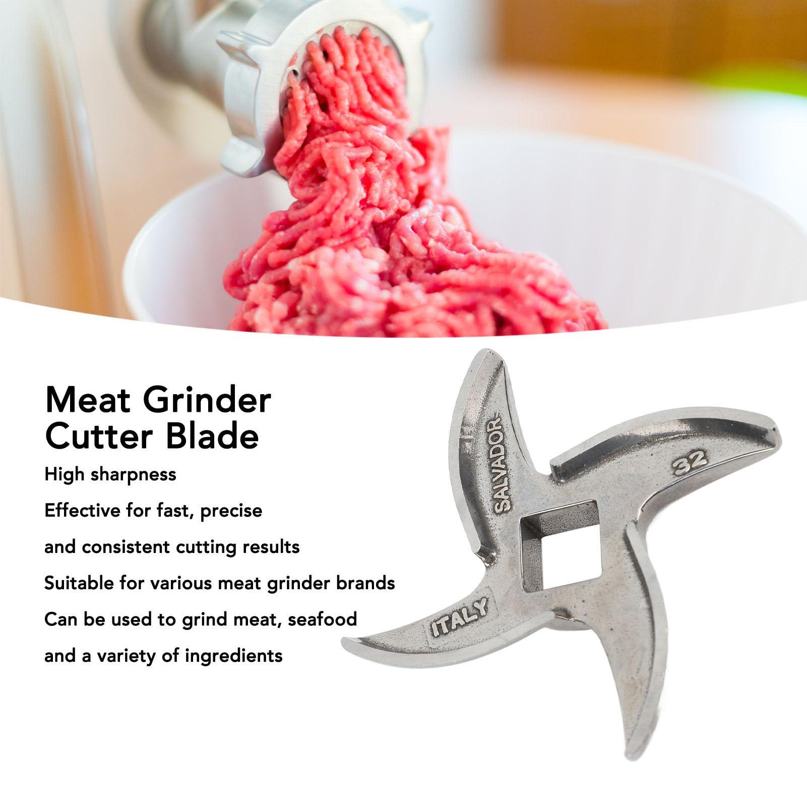 Cuchilla Cortadora para Picadora de Carne de Acero Inoxidable, Tamaño 32, Larga Vida útil, Corte Rápido de Precisión, Funcionalidad Versátil para Moler Carne