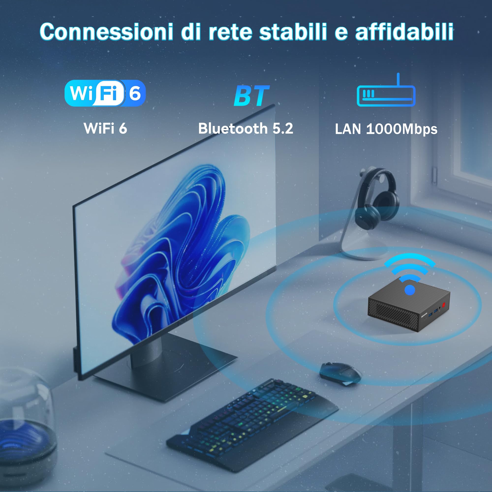 Mini PC N2, Alder Lake-N100 (fino a 3.4 GHz), 16GB DDR4 500GB SSD, Mini Computer Portatile per Ufficio e Casa, 4K UHD, WiFi 6, BT5.2, 2xHD, Design Compatto e Silenzioso
