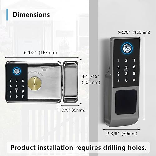 Miniatura 3 de EIYSIE Cerradura de puerta inteligente WiFi, cerradura de huellas dactilares de doble cara, cerradura de puerta de entrada sin llave con teclado,