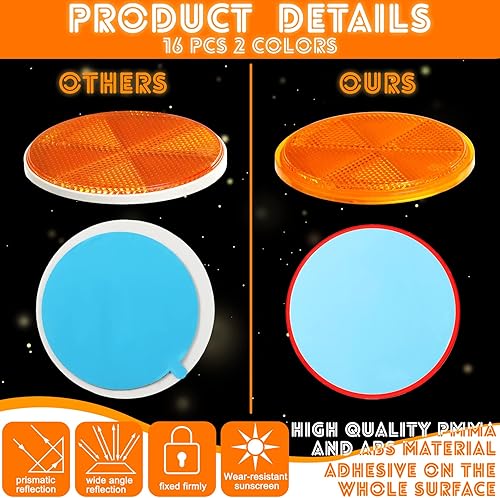 Miniatura 3 de Cunno 16 reflectores redondos de 3 pulgadas, reflectores adhesivos de seguridad de motocicleta para automóviles, remolques, camiones, barcos,