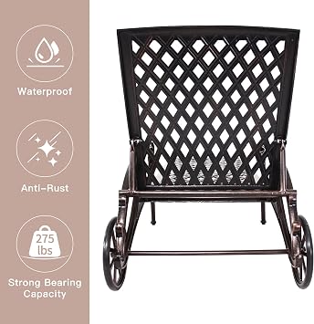 Chaise Lounges Outdoor - Lounge Chairs for Outside Pool Tanning Chair Adjustable Patio Reclining Cast Aluminum for Beach Yard, Antique Bronze