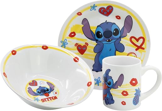 Stitch Childrens Ceramic Dinner Set with Plate, Bowl and Cup in Gift Box