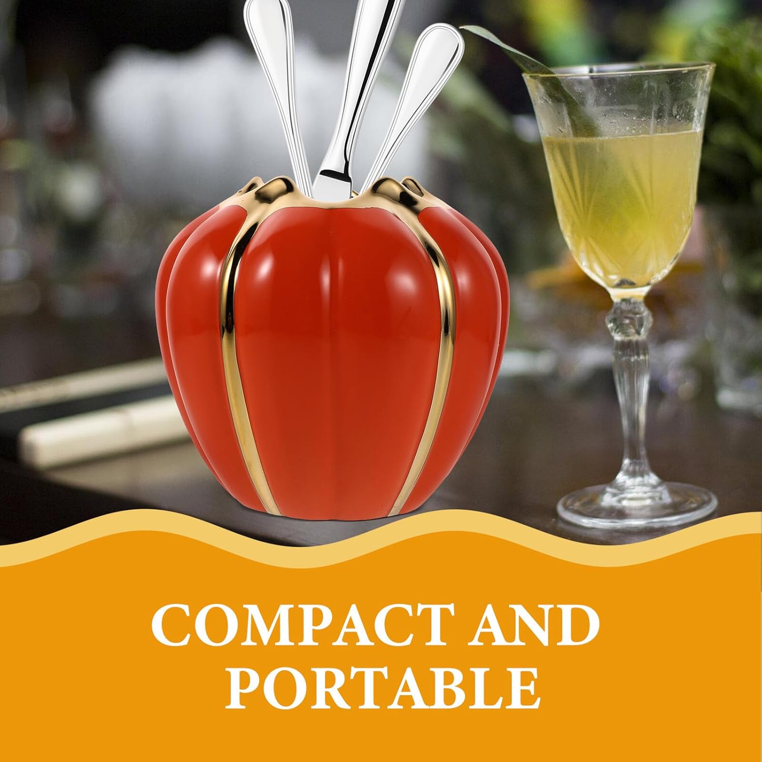 Pumpkin Ceramic Utensil Holder Fall Kitchen Storage Crock Thanksgiving Table Decoration Vintage Embossed Design for Holiday Centerpiece