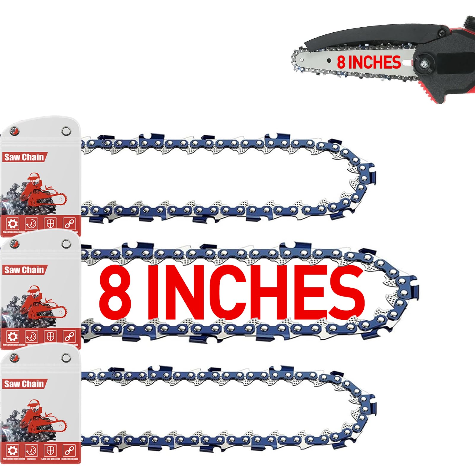 FuGuiB 8 Inch Chain Saw Chains 3-Pack, 20cm 1.1mm 1/4" LP 47 Drive Links, Chains for Chainsaws, Replaceable Mini Chainsaw Chain โ image 1