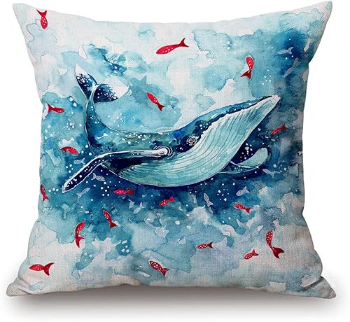 Funda de almohada para patio al aire libre, diseño de ballena en acuarela, decoración de granja, muebles exteriores, asiento oscilante, silla,