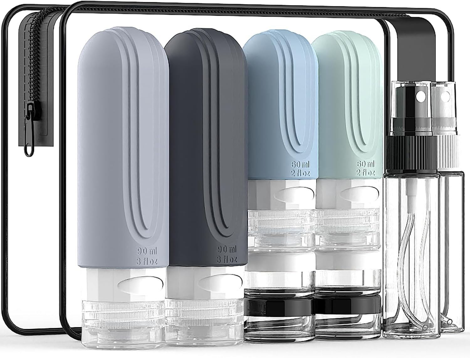 Travel Bottles for Toiletries 10 Pack, TSA Approved Travel Size Toiletries Essentials Containers Set, Leak Proof Silicone Bottles Kit, Refillable Liquid & Creams Accessories (GRAY)