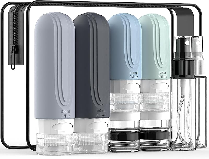 YIIMER Kit com 10 Frascos Recarregáveis de Silicone para Viagem, Cor GRAY