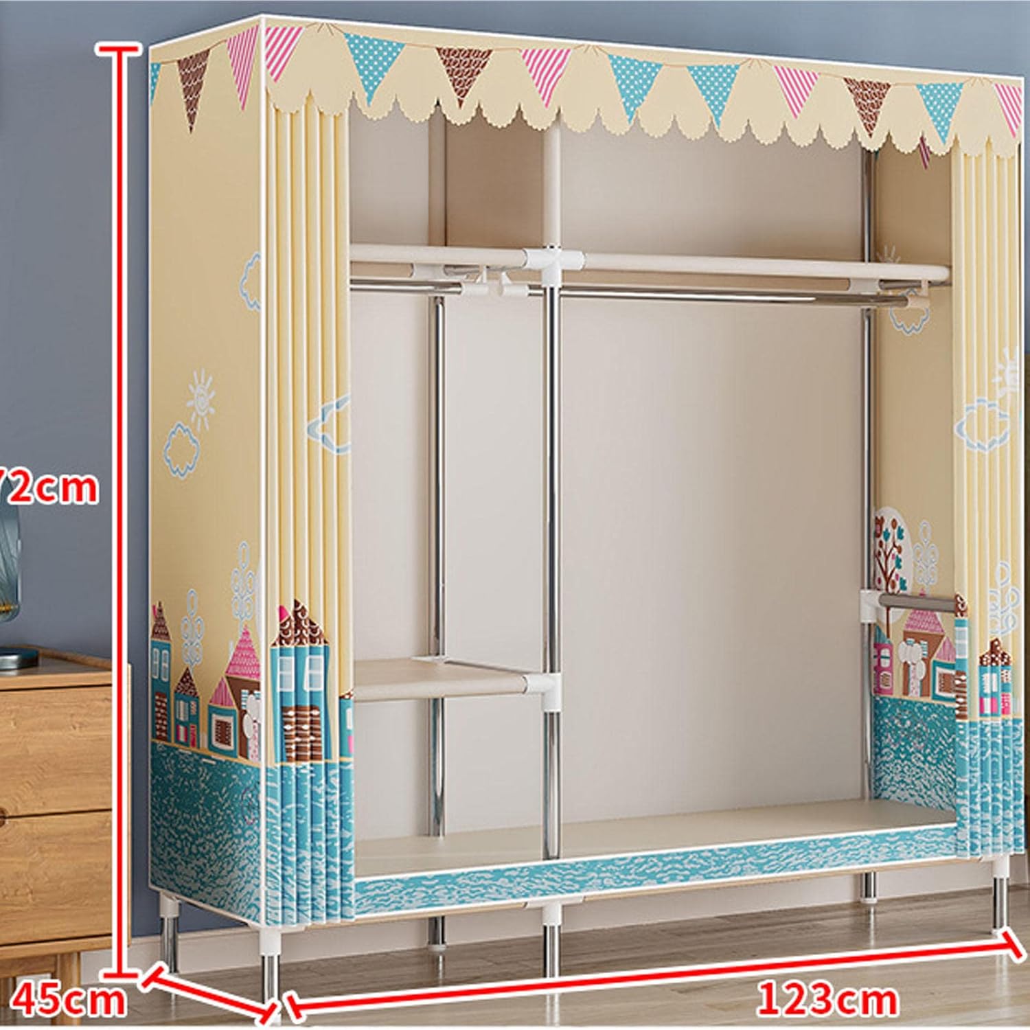 Wardrobe Canvas Wardrobe Portable Wardrobe Shelves with Hanging Rail, Shelves, Clothes Closet Storage Organizer for Bedroom, Living Room,D-123X45X170cm