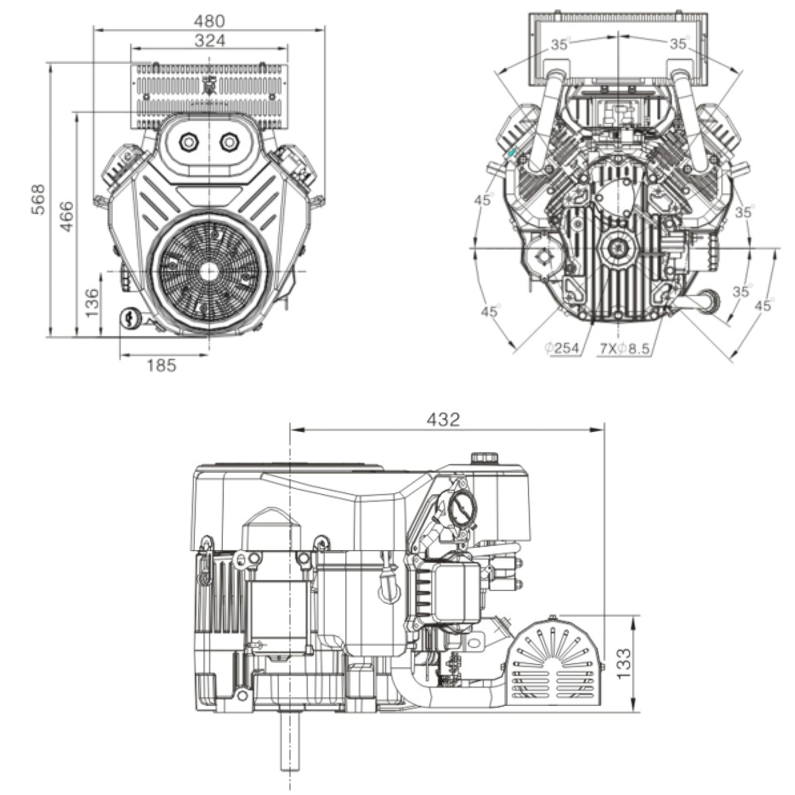 Loncin Moteur à essence LC2P82FD 24,5 CV 803 cc Moteur de remplacement Moteur de karting