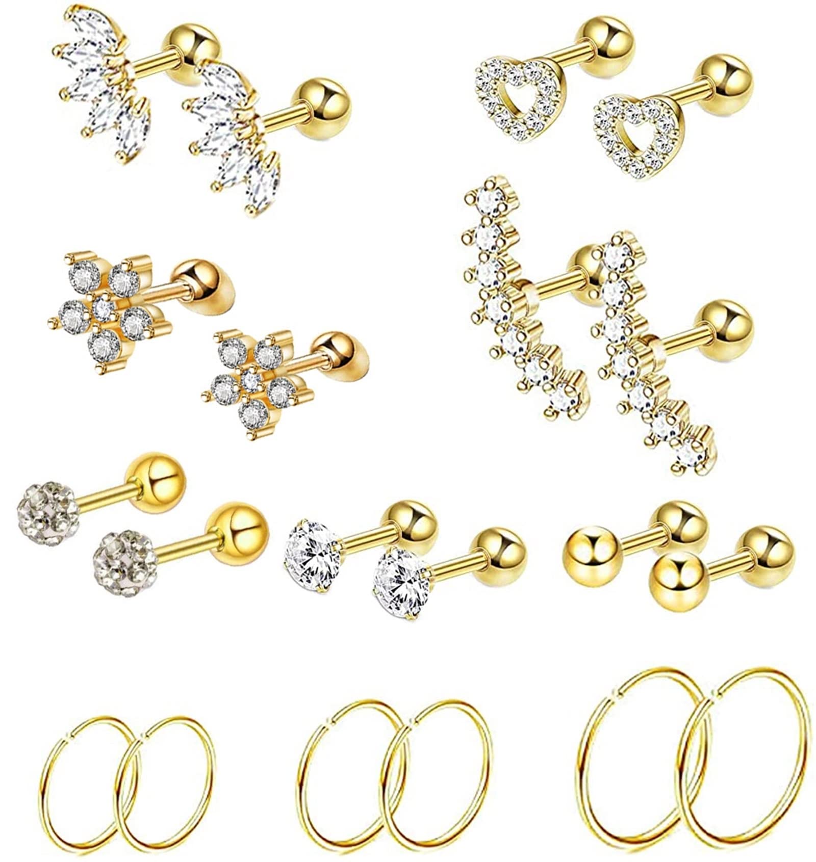 Ohrpiercing, Septum Ring Edelstahl 20 Stück 1.2mm Stabstärke Weiß Rund Zirkonia Herz Blume Piercing Freundschaft Geschenk für Frauen