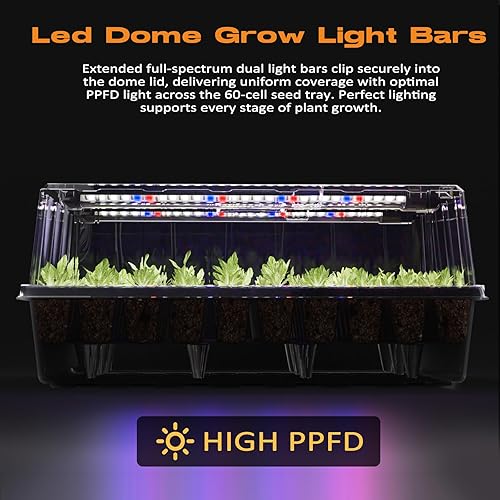 Miniatura 2 de Bandeja de inicio de semillas de riego automático de 120 celdas con luz de crecimiento, kit de inicio de semillas con cúpula de humedad de 4.07