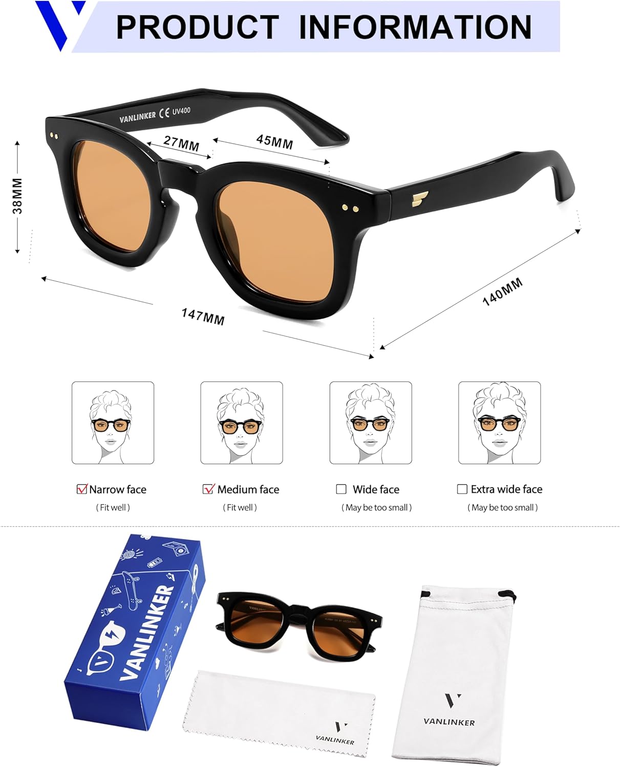 VANLINKER Retro Small Chunky Square Polarized Sunglasses for Men Women Retro Thick Shades VL9881 - Image 5