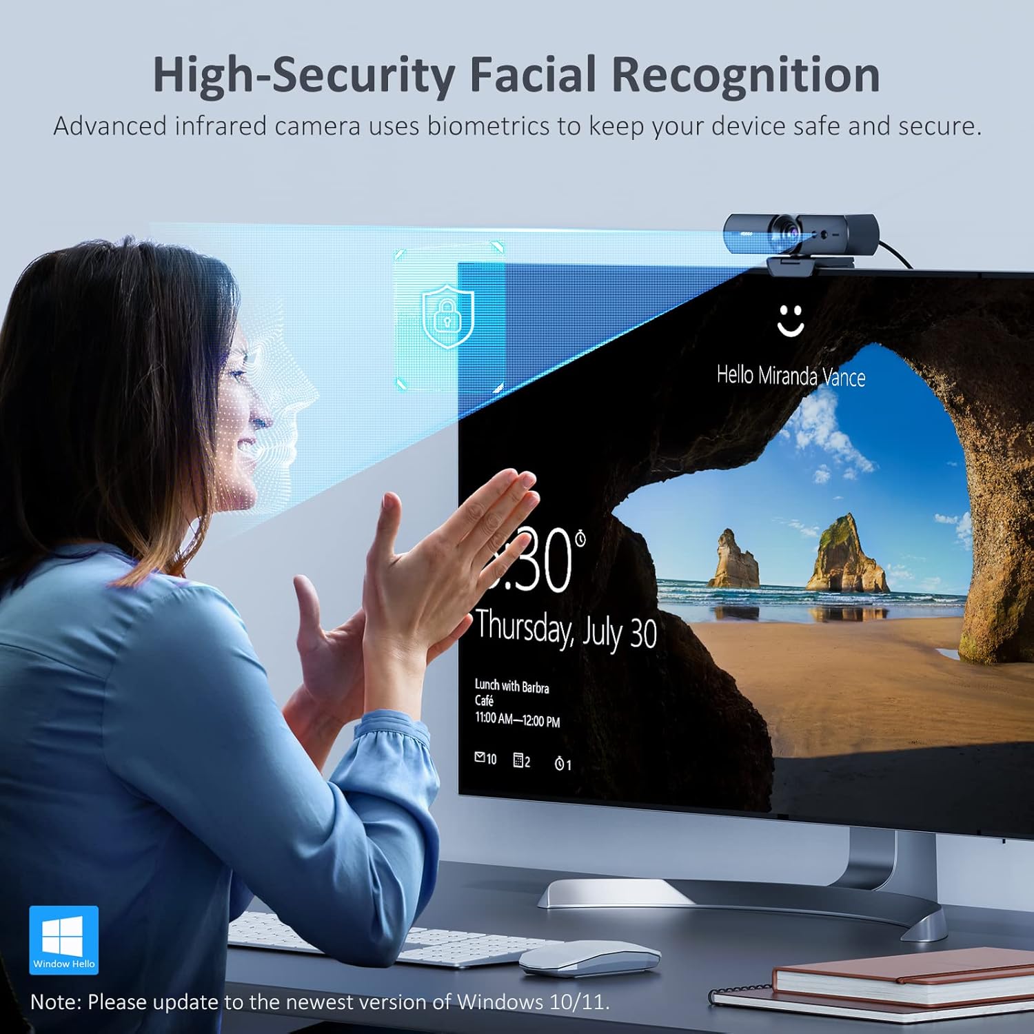 NexiGo 1080P Webcam Kits, N930w HelloCam with Windows Hello, True Privacy, Automatic Electronic Shutter, Computer Camera, Lightweight Mini Tripod, for Zoom/Skype/Teams