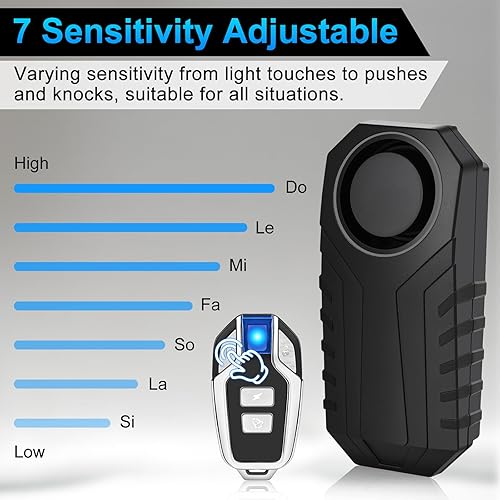 Miniatura 42 de Juego de 2 alarmas inalámbricas para bicicleta con control remoto, alarma antirrobo, alarma inalámbrica con sensor de movimiento, alarma impermeable