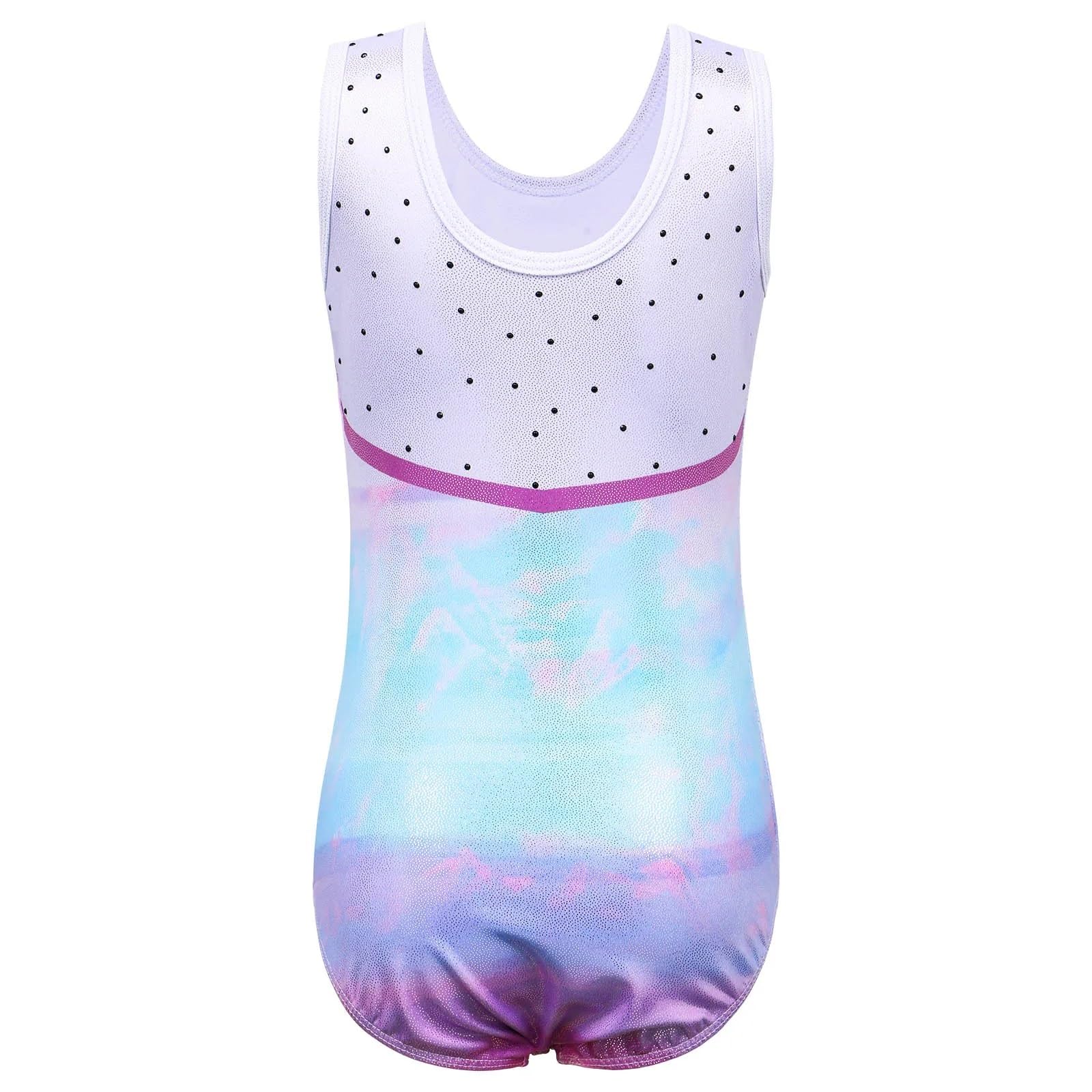Maillot Gimnasia Ritmica Leotardo de Gimnasia for niñas, Ropa de Baile de Ballet de Color Degradado for Adolescentes, Mono de Lentejuelas sin Mangas, Traje de práctica, Mono(B278 Galaxy,12A)