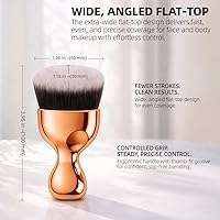 Vista 4 de Brocha de base Kabuki con parte superior plana en ángulo, cepillo vegano para mezclar y pulir maquillaje facial y corporal, autobronceador, cepillo