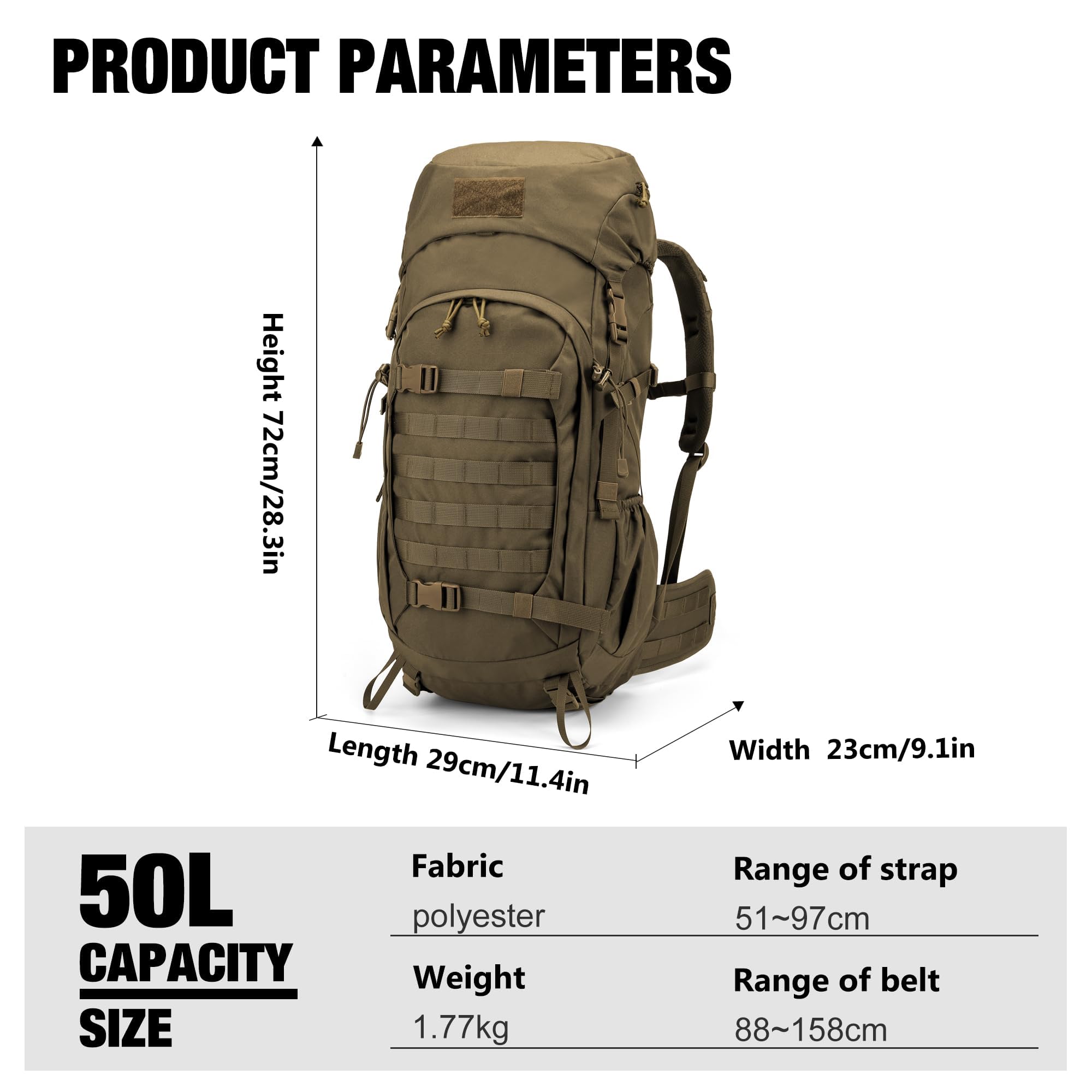 Mardingtop 50 Liter Taktischer Rucksack Trekkingrucksacke mit Regenhülle Reiserucksack für Backpacker Outdoor Wanderrucksäcke für Trekking,Wandern und Reisen