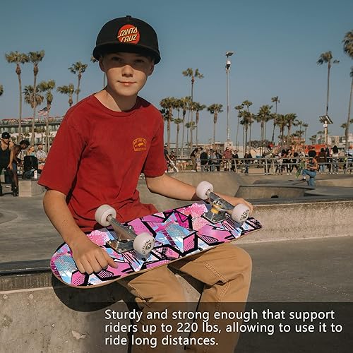 Miniatura 6 de Patineta, 31 x 8 pulgadas, patinetas estándar completas para niñas y niños principiantes, 9 capas de arce doble patada para niños, jóvenes y