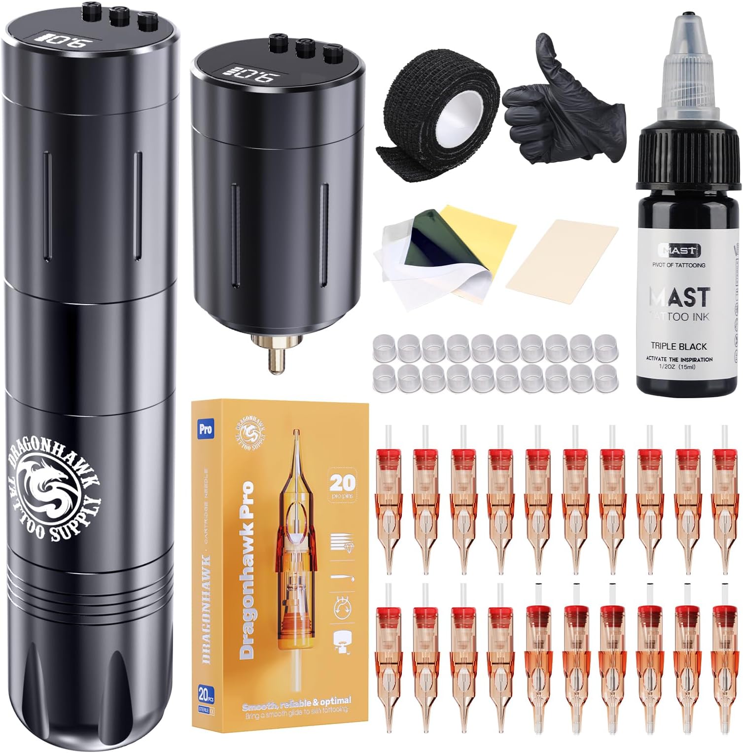 Dragonhawk X3 Pro Wireless Tattoo Gun Kit Cartridge Pen Machine
