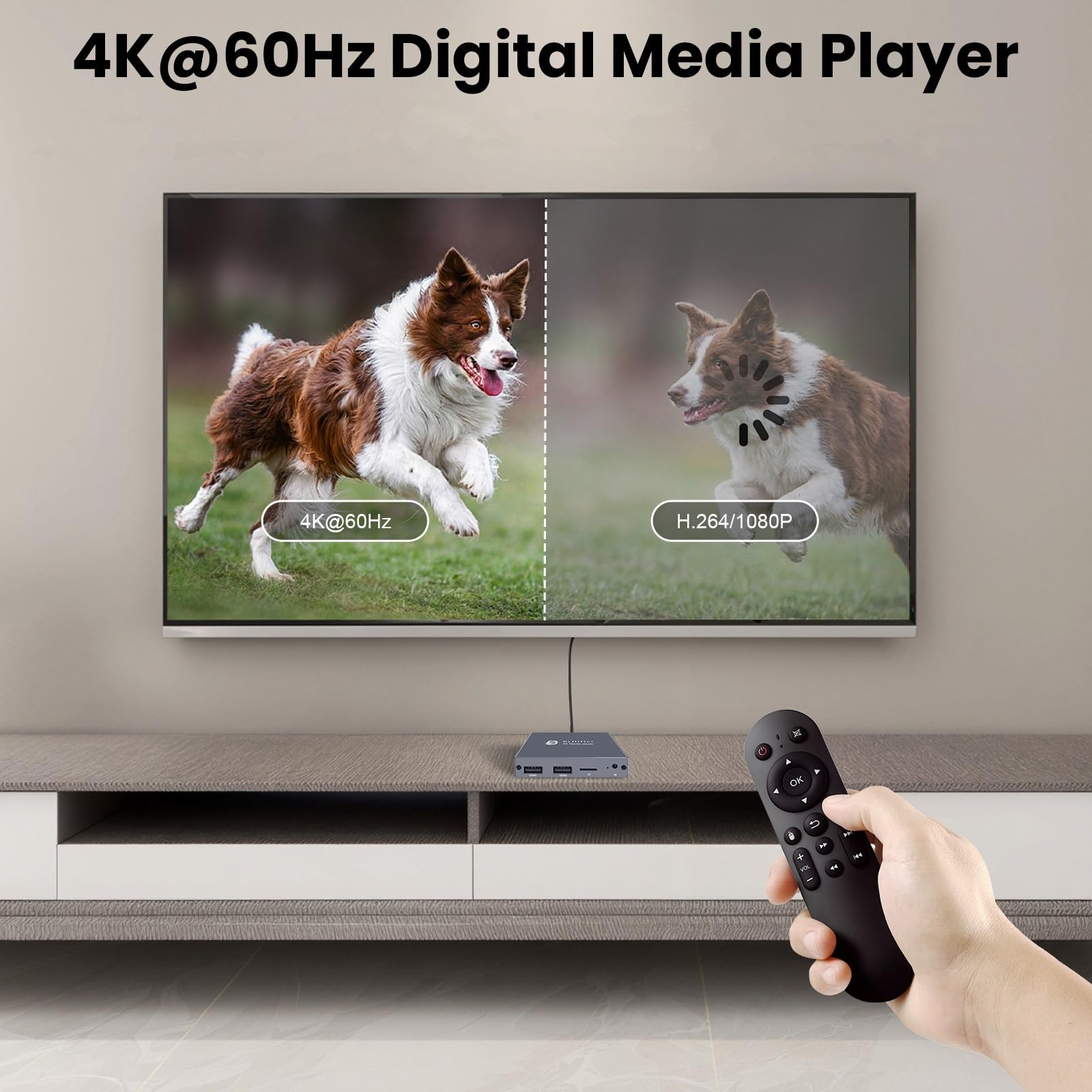 Reproductor multimedia digital 4K, reproductor de vídeo MP4 para TV con salida HDMI/AV/óptica, mini reproductores multimedia HD 4K a 60Hz para unidad USB/tarjeta micro SD, señalización