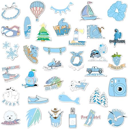 Amazon Com Blue Vsco Aesthetic Sticker Pack Of 35 Stickers Cute Vsco Stickers For Laptops Hydro Flasks Water Bottles Luggage Sports Outdoors