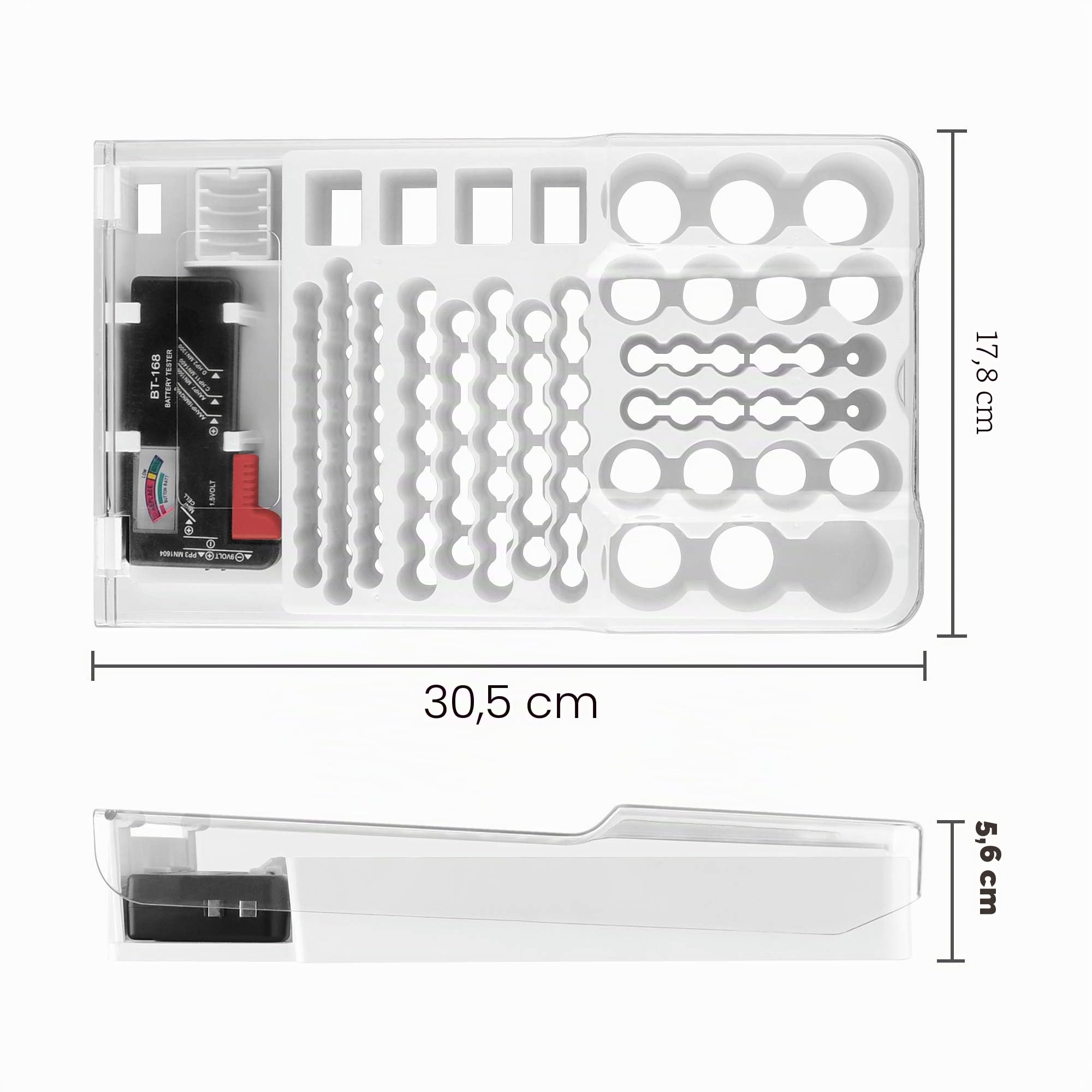 Linkidea Boîte de rangement pour piles avec testeur intégré - Peut contenir 93 piles (AAA, AA, 9V, C, D, bouton) pour la maison, le bureau et l'atelier