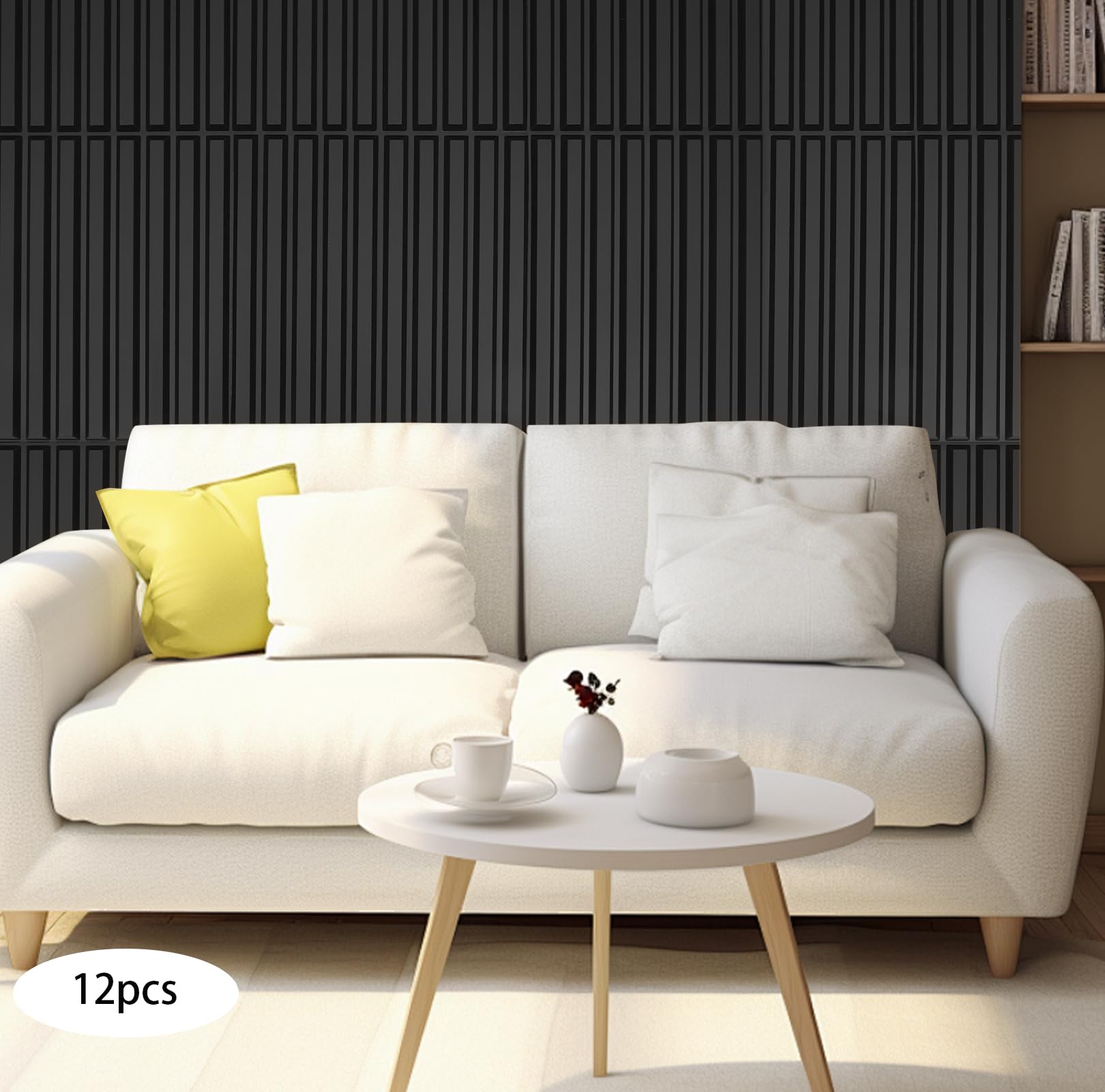 12 pannelli da parete 3D in PVC, autoadesivi, per soggiorno, camera da letto, 50 x 50 cm, 3 m², colore nero