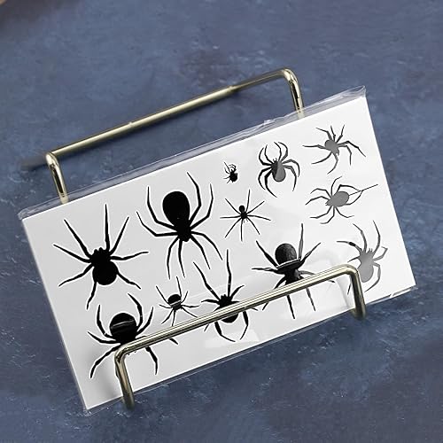Miniatura 6 de 10 hojas de tatuajes temporales de Halloween para mujeres y hombres, calavera negra de terror, fantasma, araña, tatuajes falsos 3D, calcomanías para