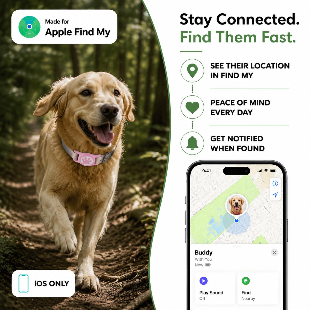 Localizzatore GPS per cani e gatti con Apple Find My (rosa)