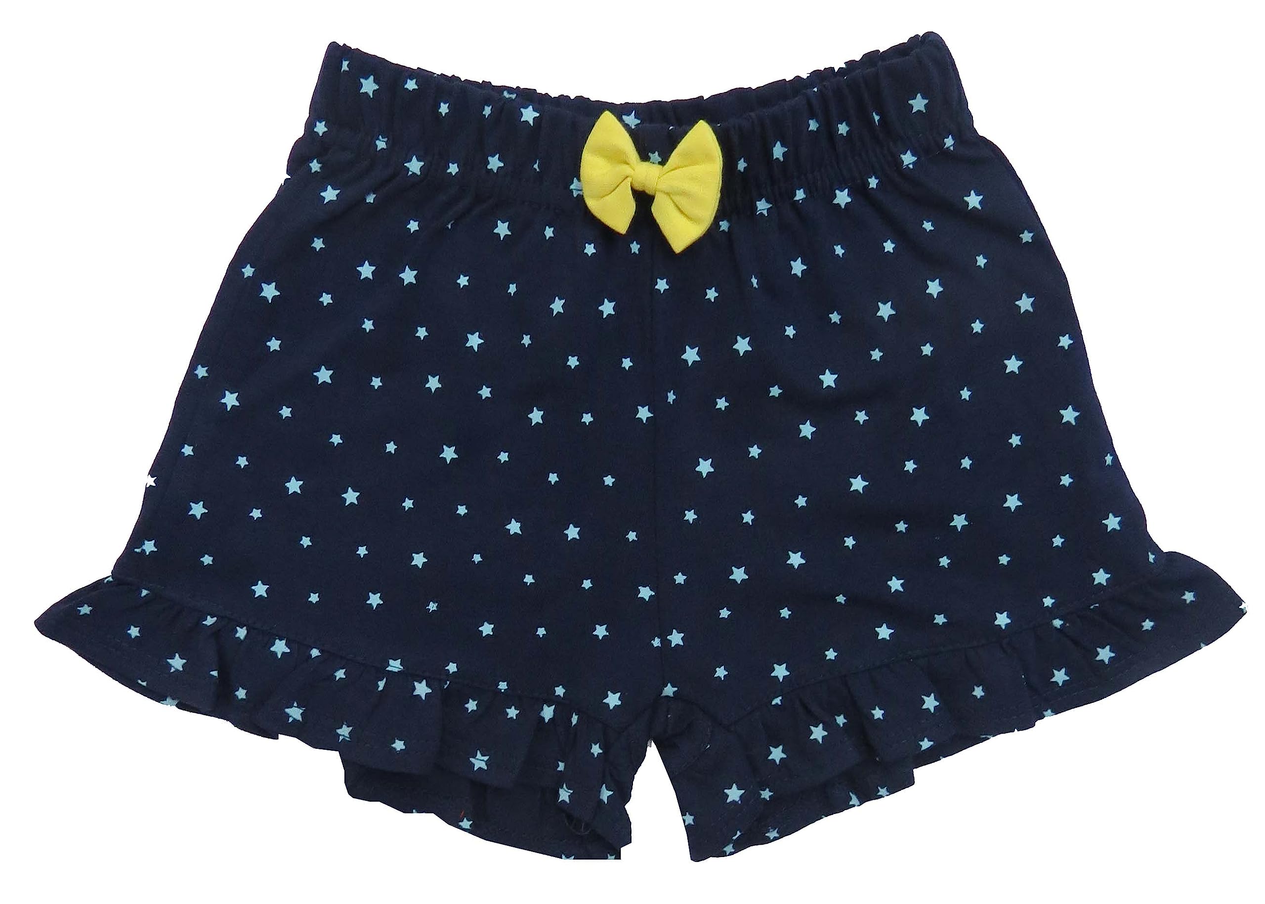 Clothe Funn Baby Girls Fancy Printed Shorts with Frill,(Combo:-7, Navy, Yellow, D.Coral, 6-12 M), (Pack of 3) - Image 4 thumbnail