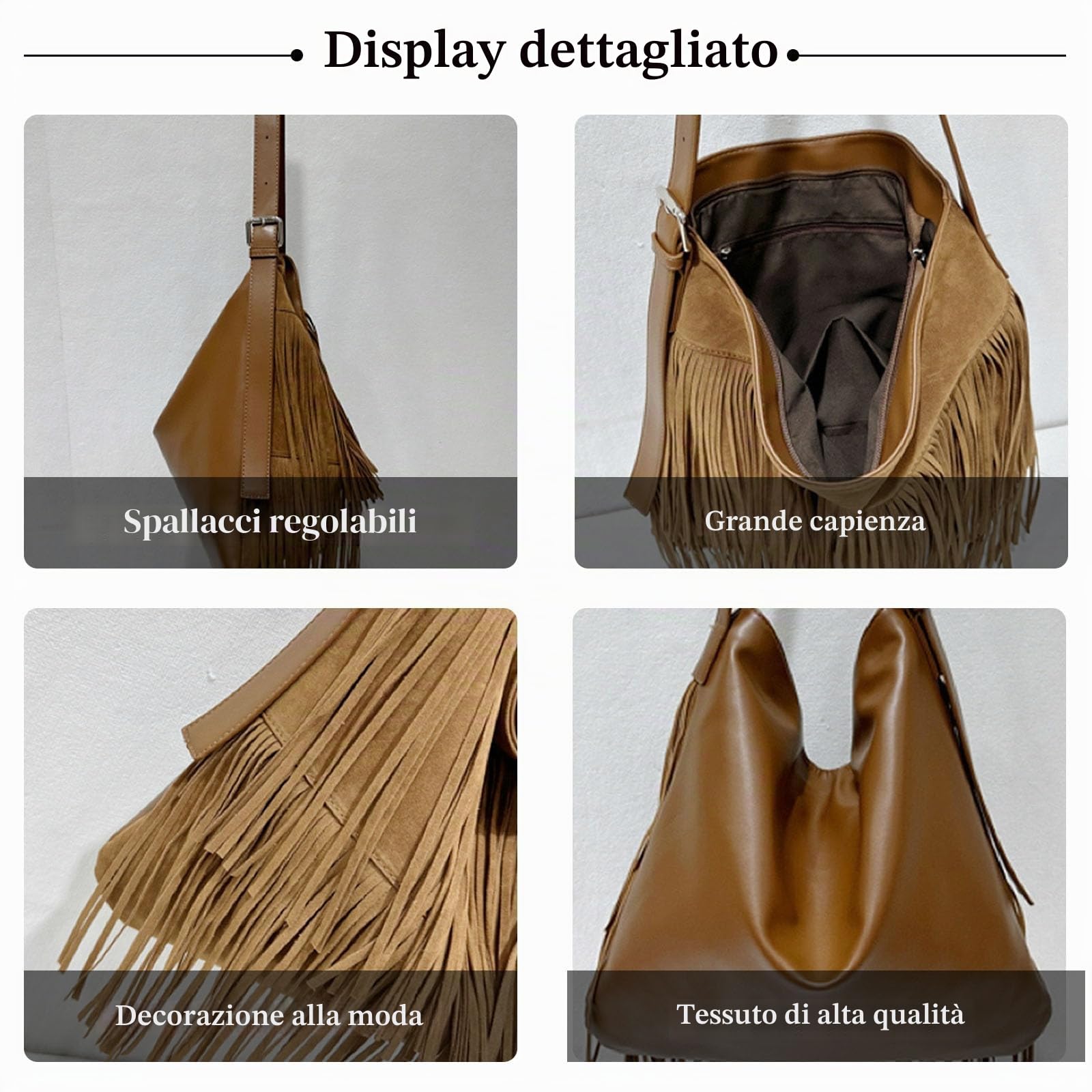 CORIOS Borsa a Mano Donna con Frange Stile Boho in Ecopelle Scamosciata PU PelleBorsa a Tracolla e Spalla Moda Borsa Messenger Nero