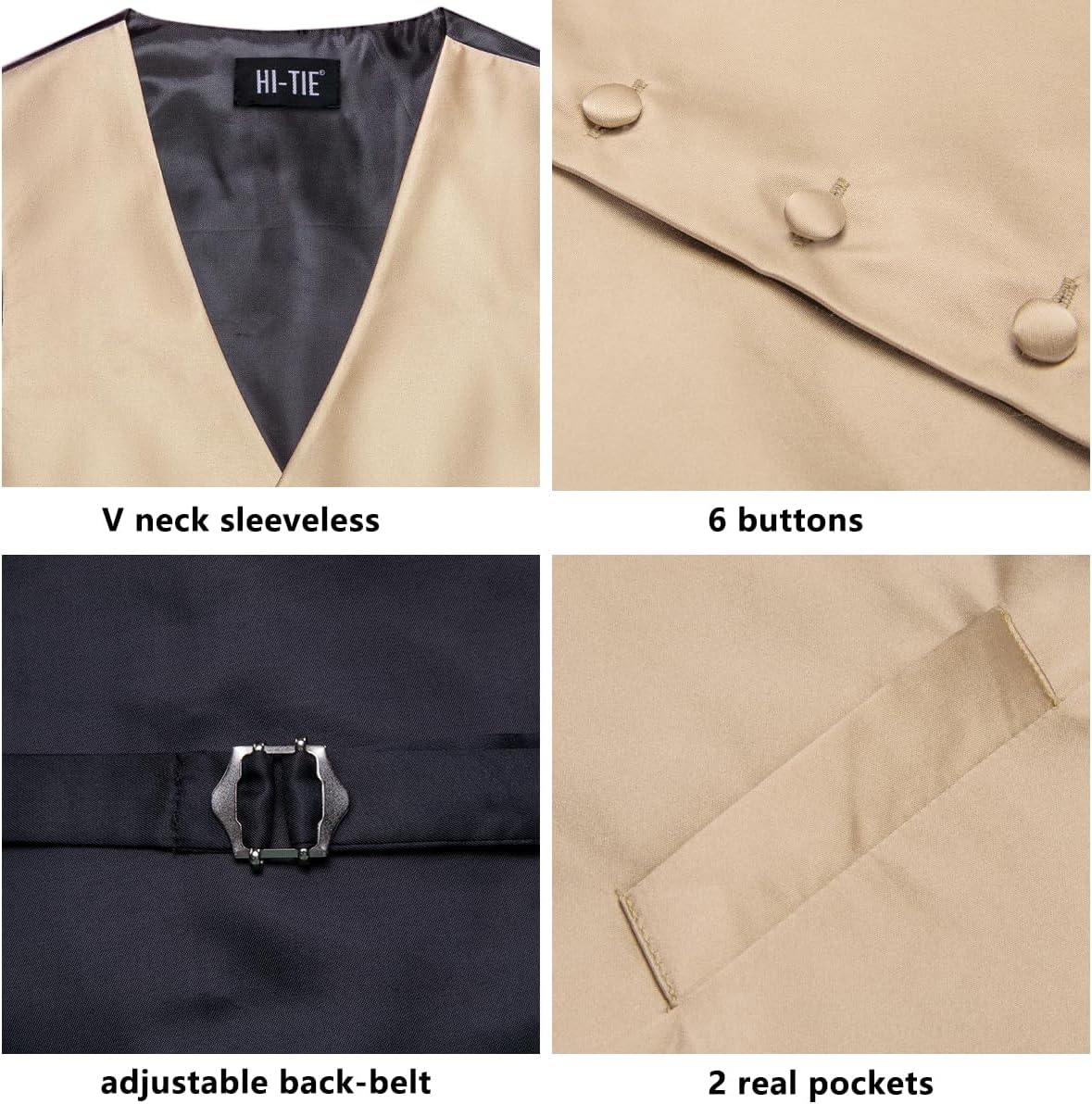 Hi-Tie Mens Silk Suit Vest Jacquard 5PCS Necktie Pocket Square Cufflinks Lapel Pin Formal Wedding Tuxedo - Image 5