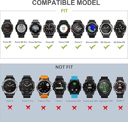 Vista 6 de Compatible con Garmin Fenix 5X, correa de silicona de repuesto para Garmin Fenix 5X/Fenix 5X Plus/Fenix 6X/Fenix 6X Pro/Fenix 7X/Fenix 7X 5