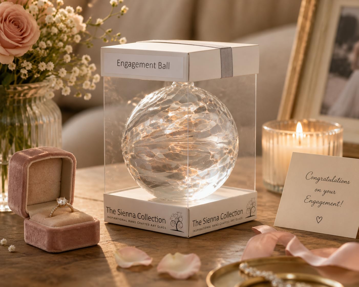 Sienna Glass Engagement Gift Friendship Ball Pastel White