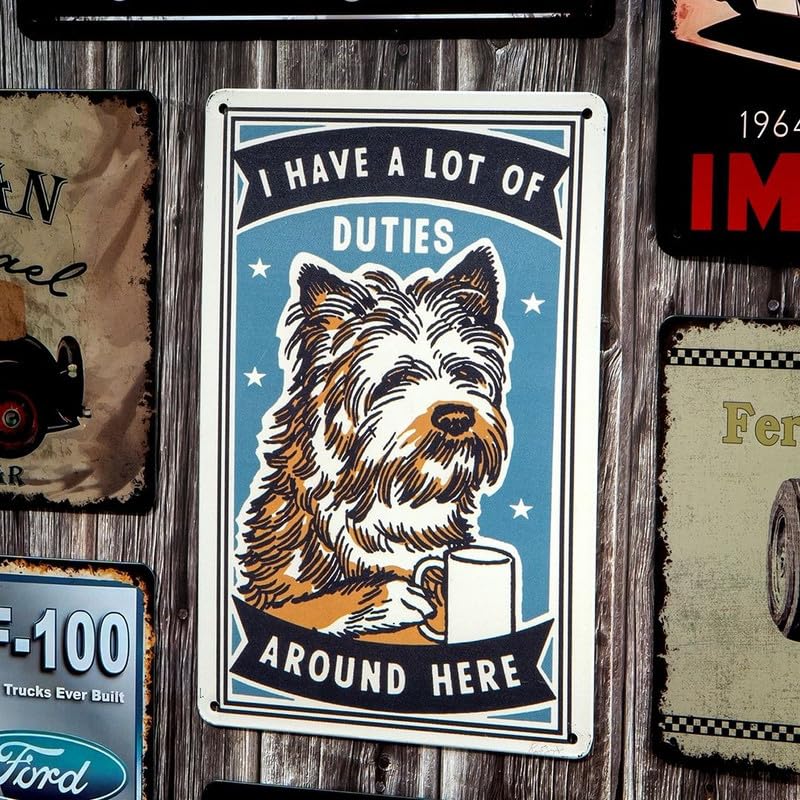 Image of Eazywagon Decorative Retro Metal Signs Wall Plate - 12x8 Inch (I Have a Lot of Duties) | Weatherproof Vintage Metal Sign Plate for Cafe, Home, Bar, Garage | Decorative Wall Hanging Sign Board