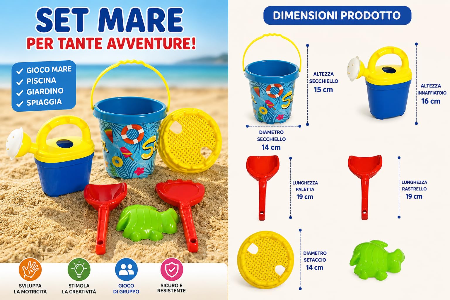Secchiello e Paletta Bambini Secchiello Spiaggia con Paletta Rastrello Innaffiatoio Formina Setaccio Set Mare Giochi Spiaggia Giochi Sabbia Gioco Mare Giocattoli Sabbbiera per Bambini Multicolore (a)