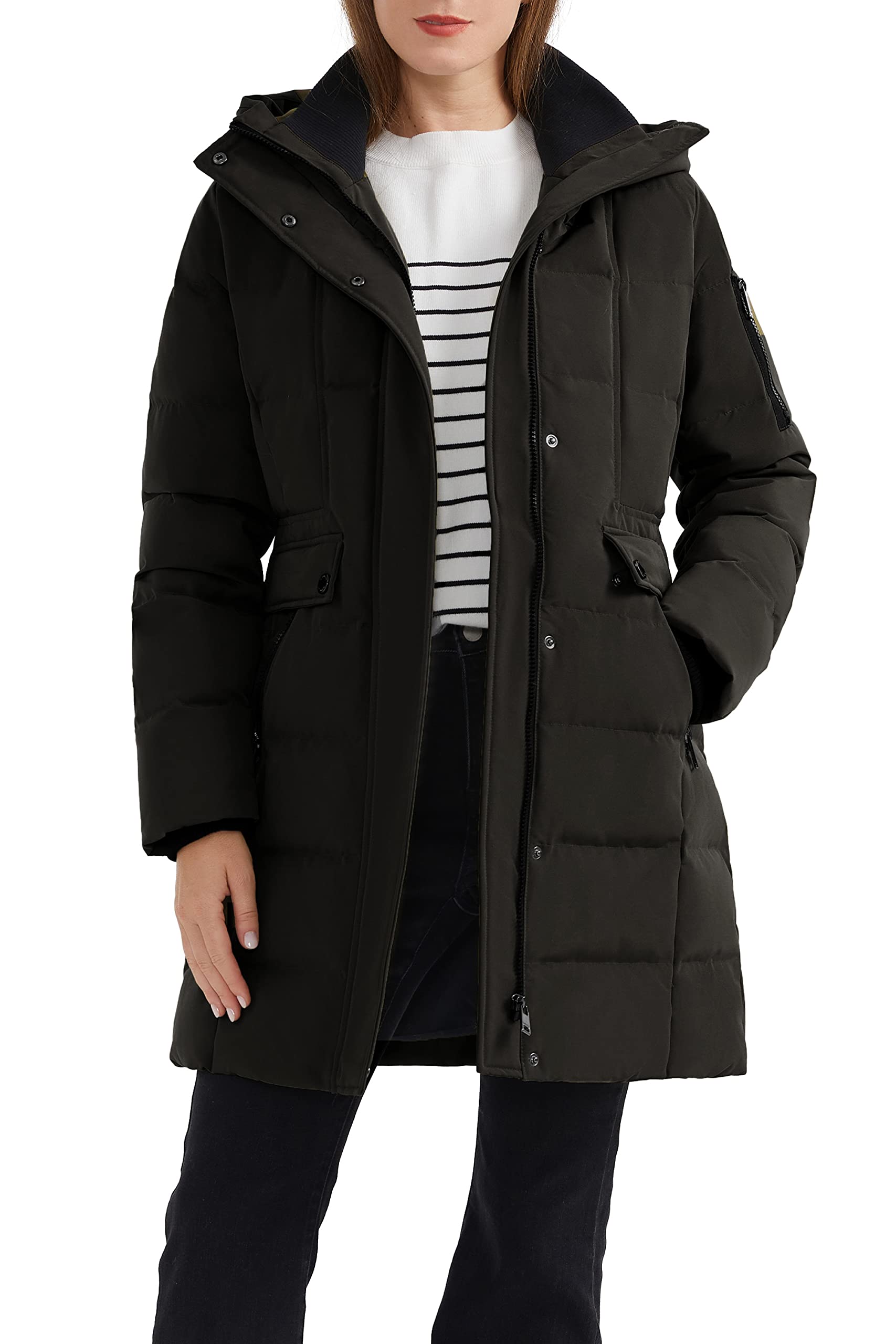 Orolay Women's Hooded Winter Down Coat Quilted Mid Length Puffer Jacket