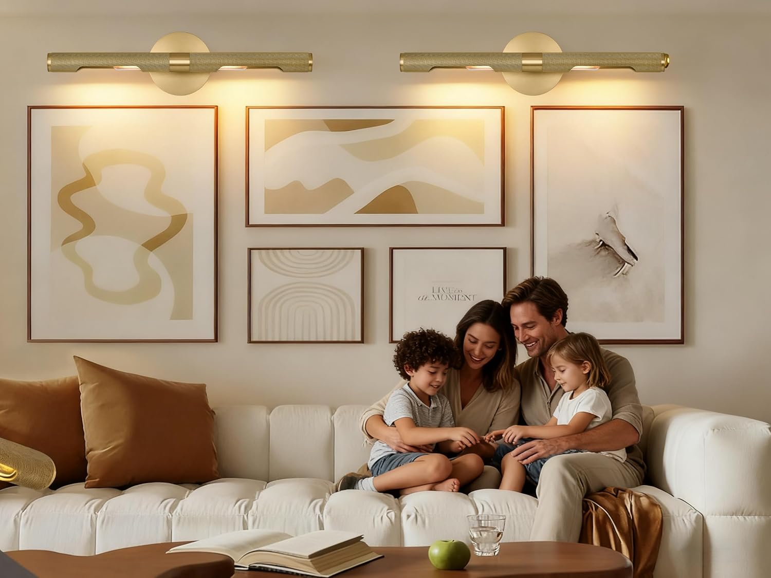 Picture Lights for Wall,24in Knurled Brass Artwork Display Lamp,Rotatable 360°Gold Art Light Hardwired Connection for Pictures Frame,Painting Wall Lights,Bathroom Wall Sconce E12 Base No Bulbs