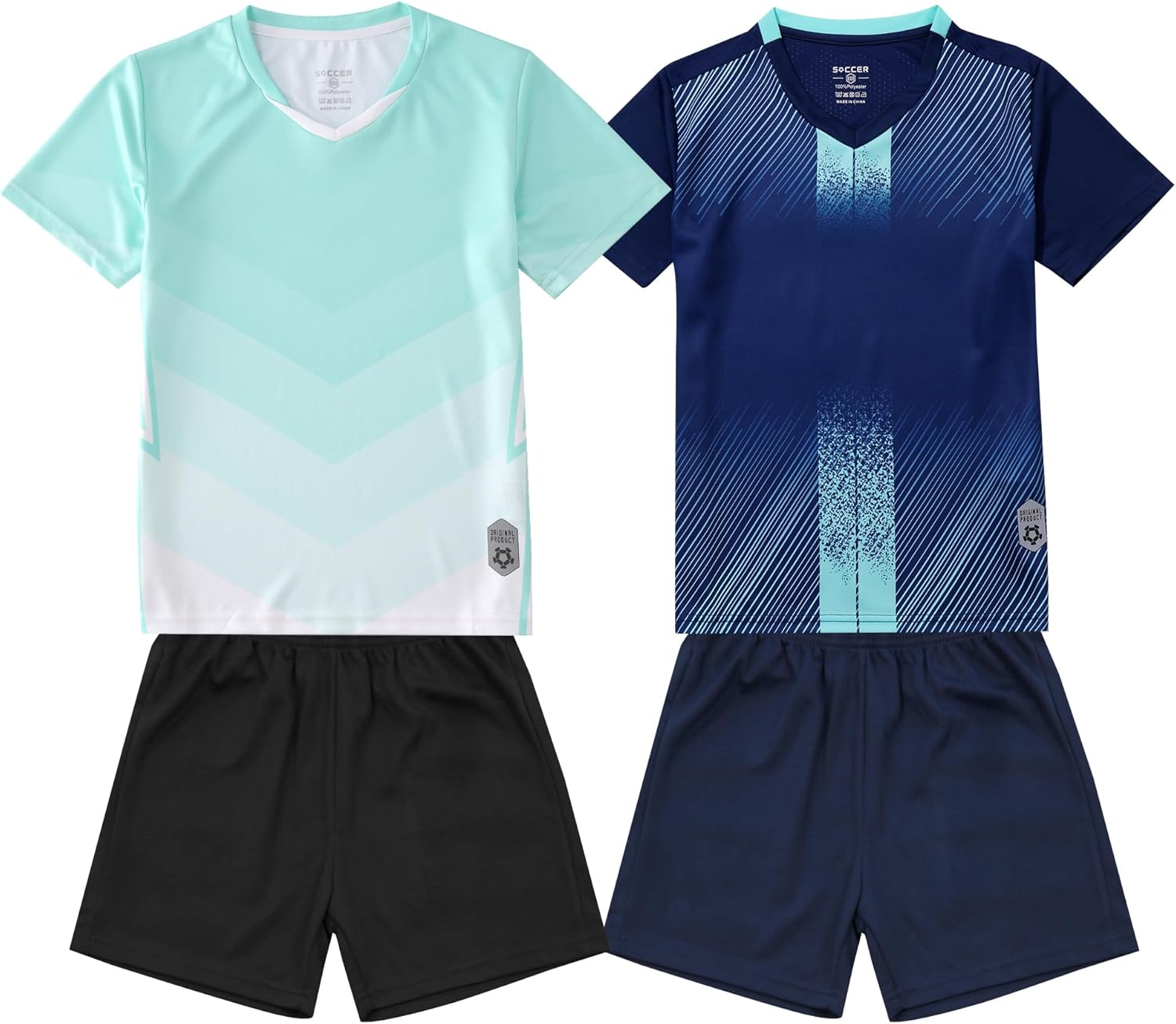 Boy's 2-Pack Soccer Jersey and Short Sets Quick Dry Sports Team Training Uniform Knit
