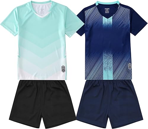 Paquete de 2 camisetas de fútbol y pantalones cortos para niño, de secado rápido, uniforme de entrenamiento de equipo deportivo