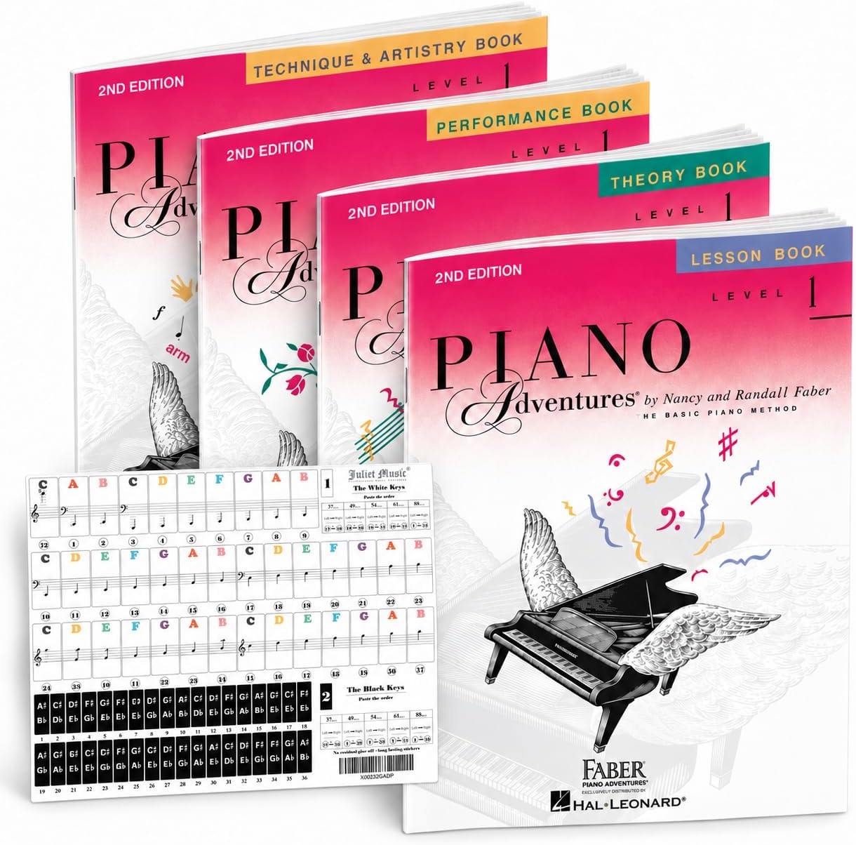 Faber Piano Adventures Level 1 2nd Edition Bundle Set By Nancy - Lesson, Theory, Performance, Technique & Artistry Books & Juliet Music Keys 88/61/54/49 Full Set Removable Sticker