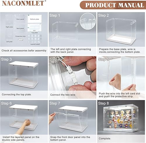 Miniatura 6 de Naconmlet Vitrina transparente para mini figuras de acción, exhibición Funko Pop, estante desmontable apilable a prueba de polvo con luz LED para